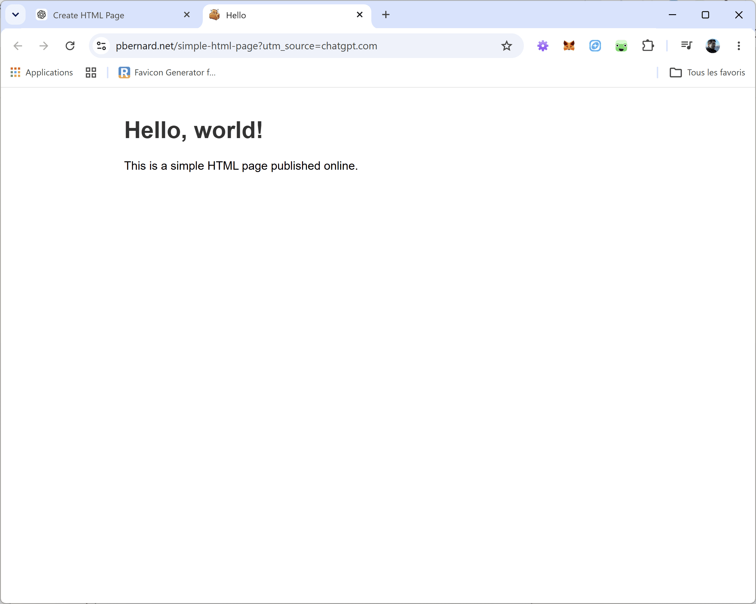 The published page open in a browser