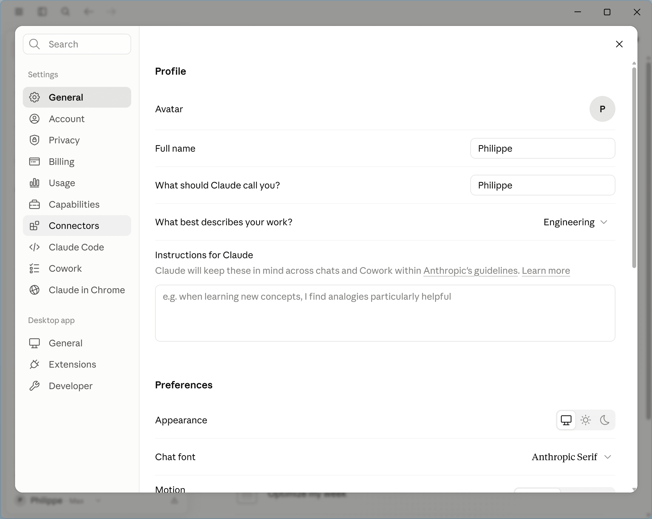 The Settings sidebar with the Connectors entry highlighted