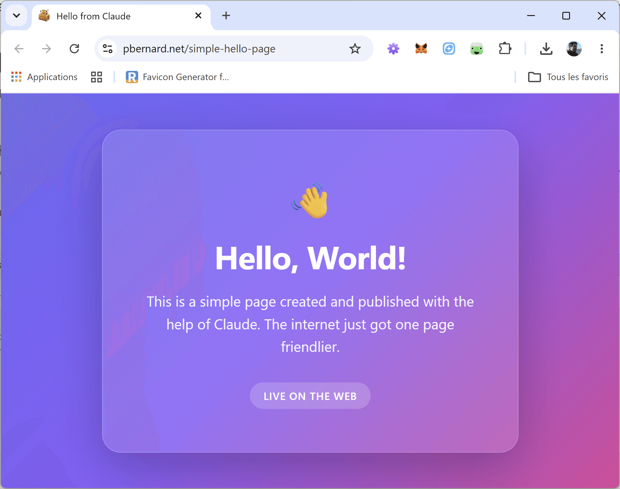 The published page open in a browser